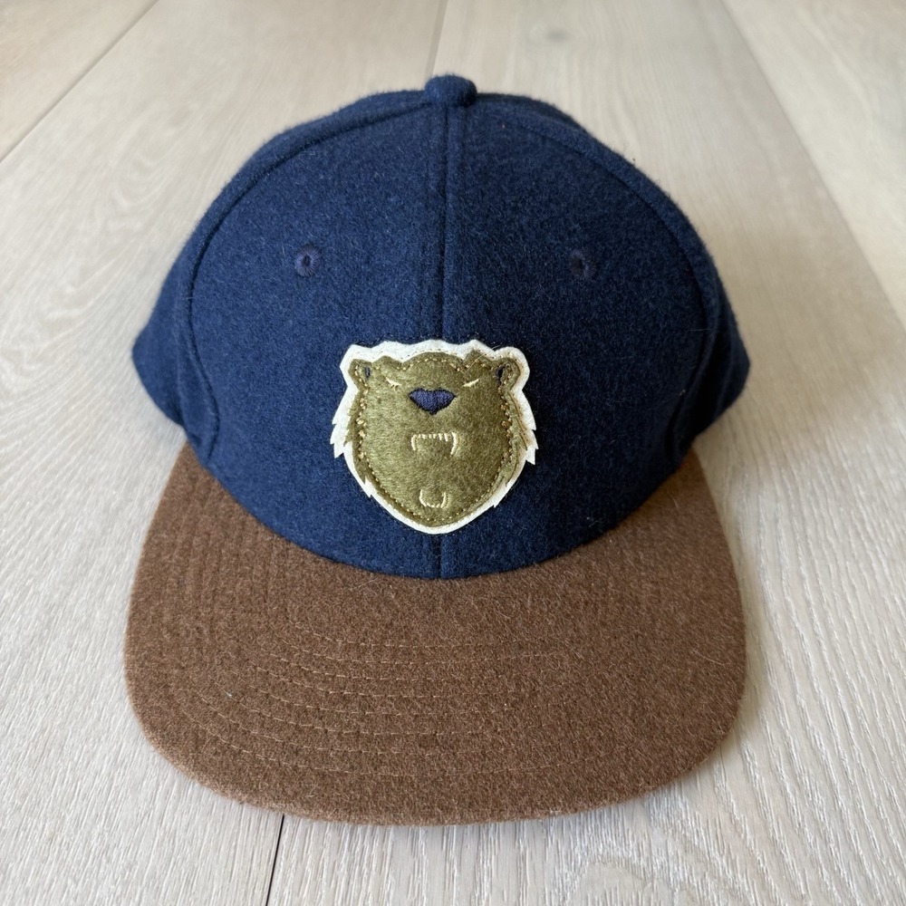 RSVLTS Hat Cap Snap Back Mens Blue Wool Felt Bear Logo One Size Dare Mighty